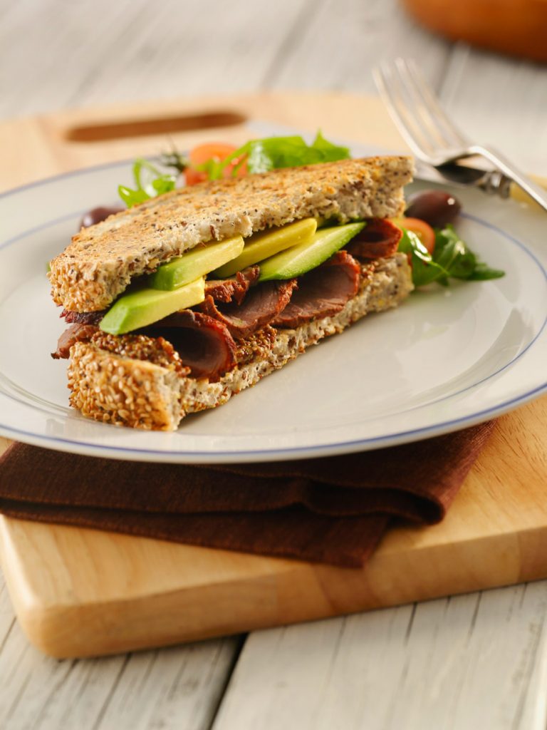 Avo, roast beef and grain mustard sandwich Australian Avocados