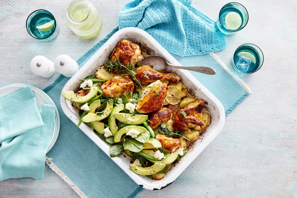 Chicken, Avocado and Crunchy potato tray bake - Australian Avocados