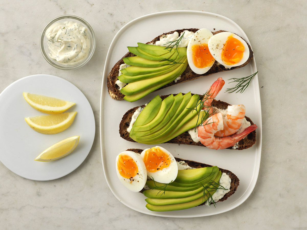 Boiled egg and avocado open sandwich