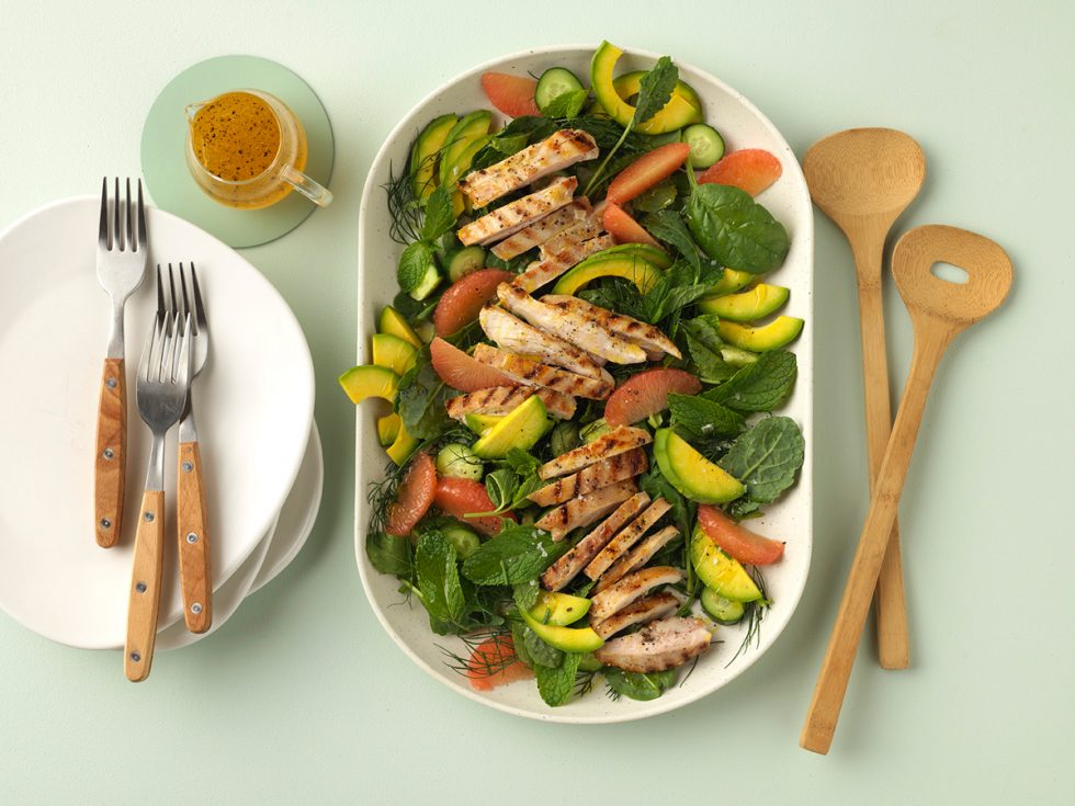 Avocado, Grilled Chicken and Pink Grapefruit Salad Australian Avocados