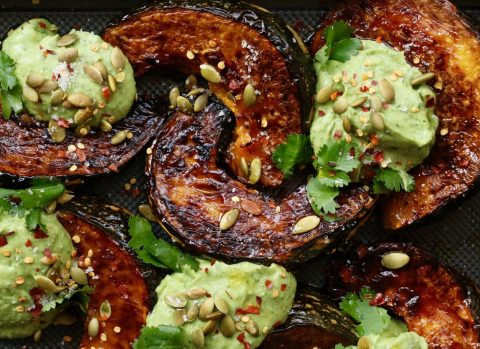 Thai-style Roasted Pumpkin Wedges with Avocado Dressing and Crunchy ...
