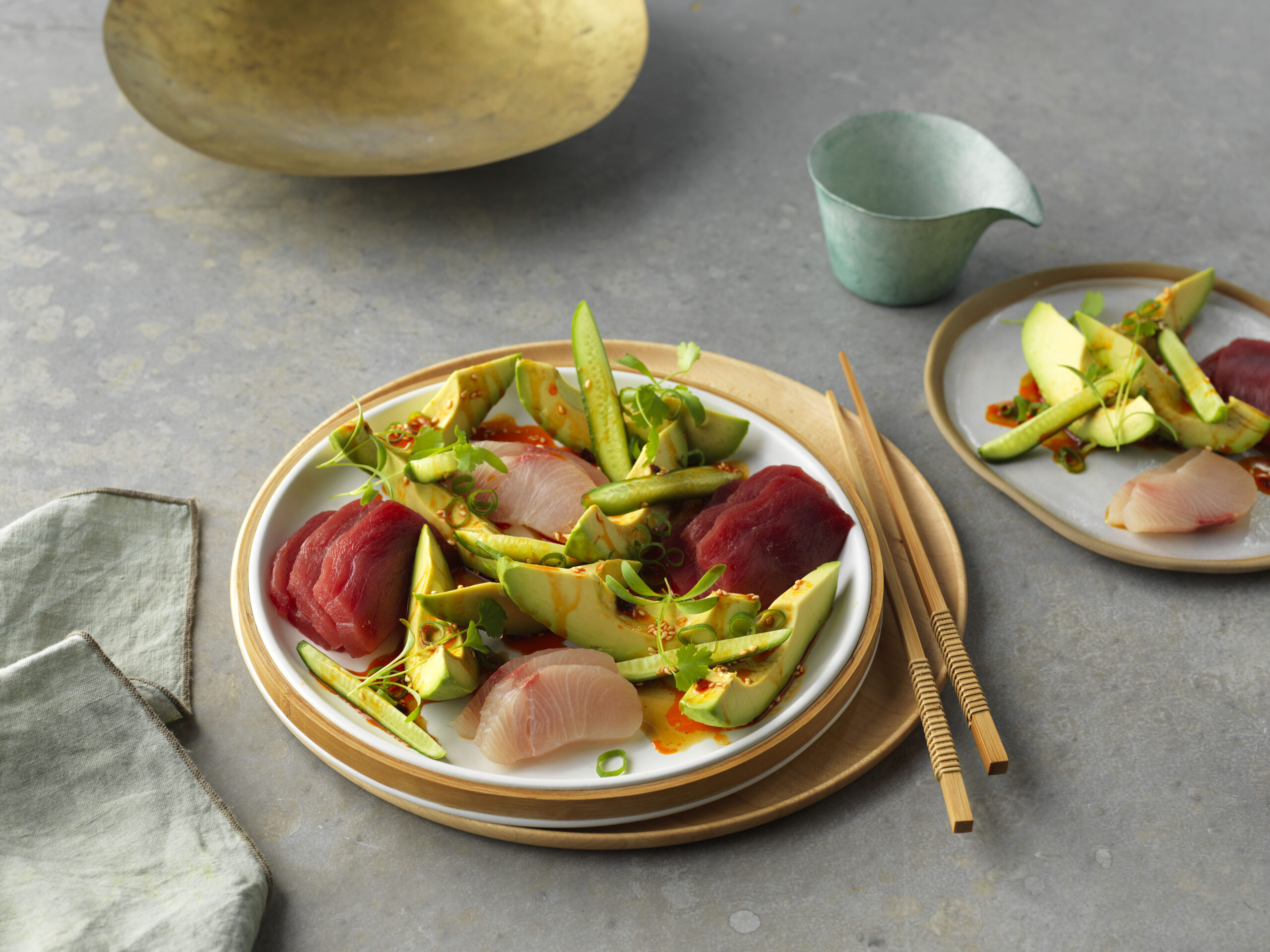 Sashimi Fish, Avocado, Cucumber & Spring Onion Salad with a Light Citrus Dressing - Australian Avoca