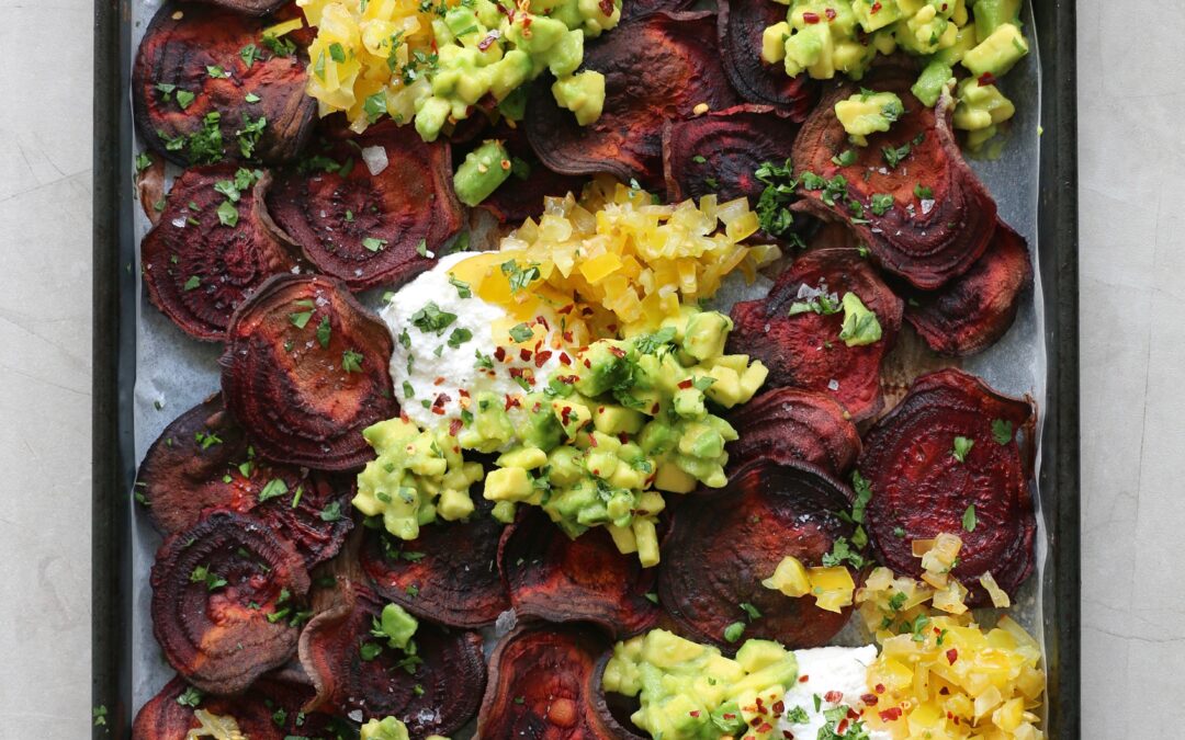 Beet Nachos with Chunky Zesty Shepard Avocado Salsa