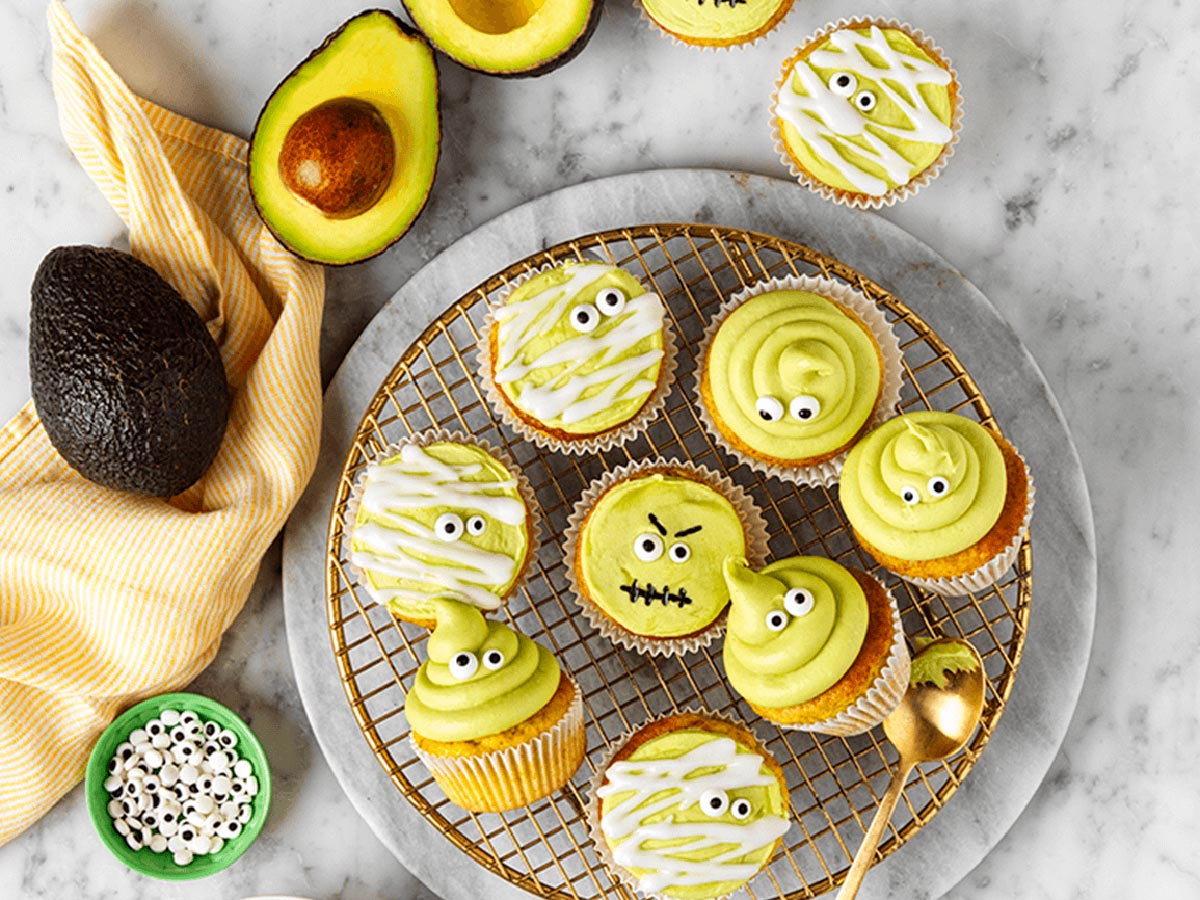 Ghoulish avocado cupcakes