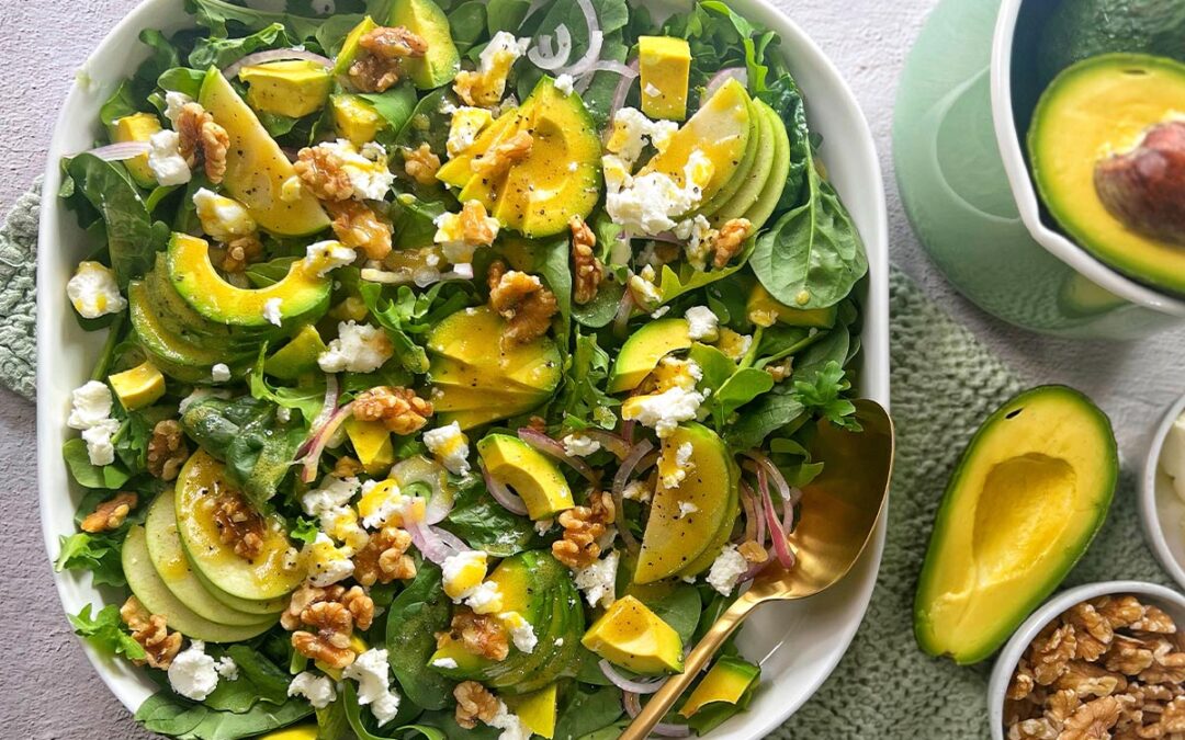 Avocado and Rocket Salad with Goats Cheese and Honey Lime Dressing