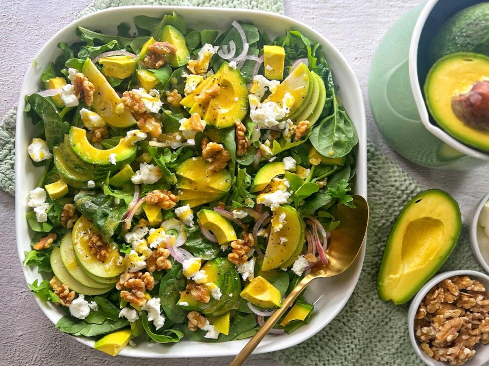 Avocado and Rocket Salad with Goats Cheese and Honey Lime Dressing