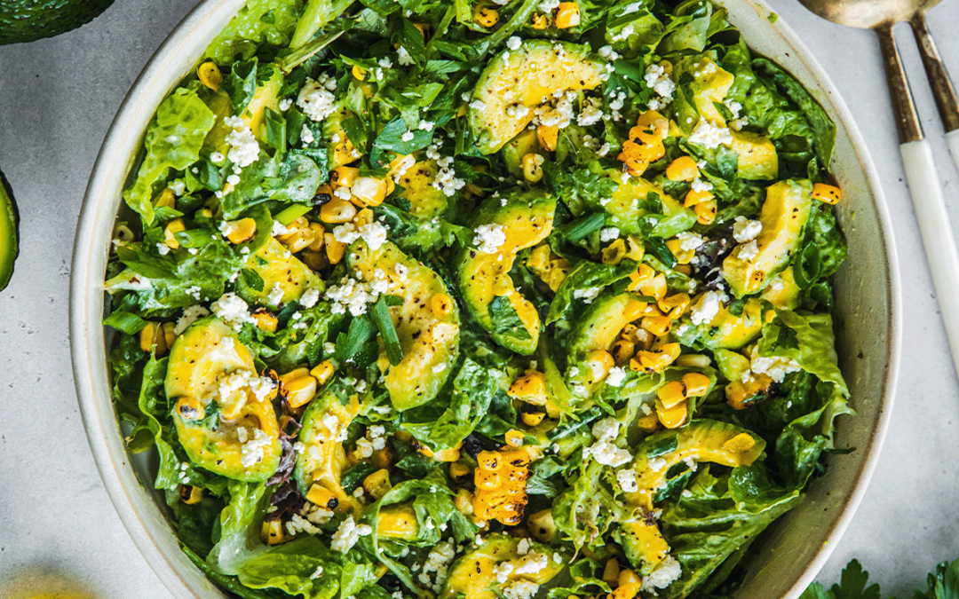 Avocado Lettuce Feta Salad With Creamy Lemon Dressing