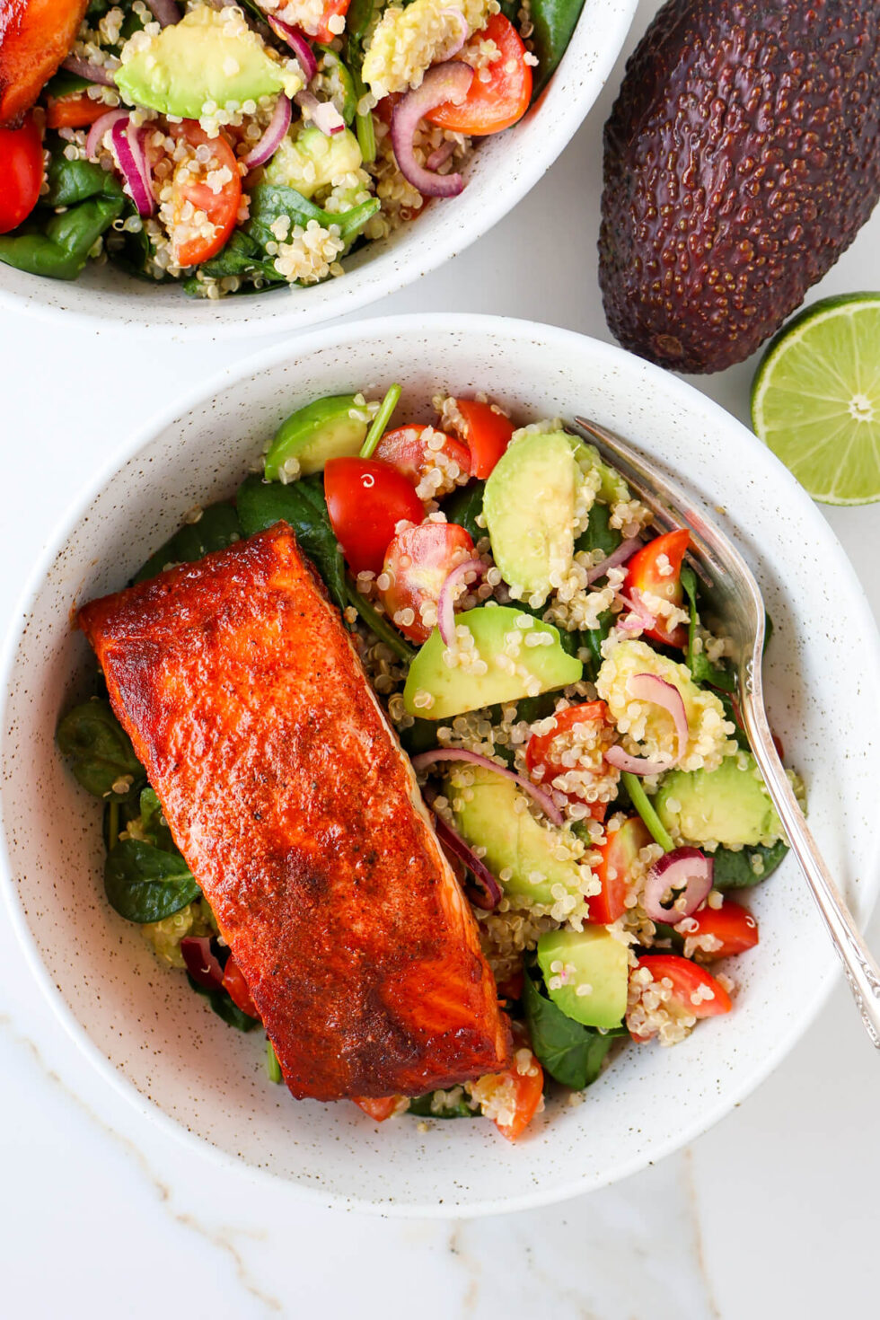 Grilled honey salmon with avocado salad Australian Avocados