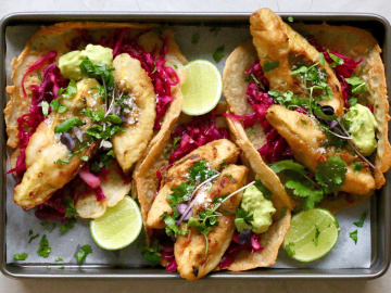 Tempura Avocado Tacos with Avocado Cream