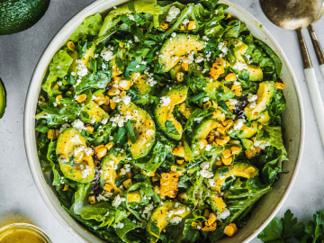 Avocado Lettuce Feta Salad With Creamy Lemon Dressing