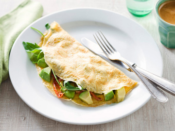 Avocado, rocket and tomato omelette