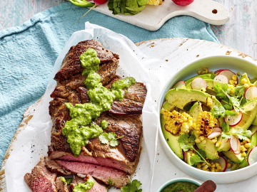 BBQ Lamb with Avocado Chimichurri Dressing